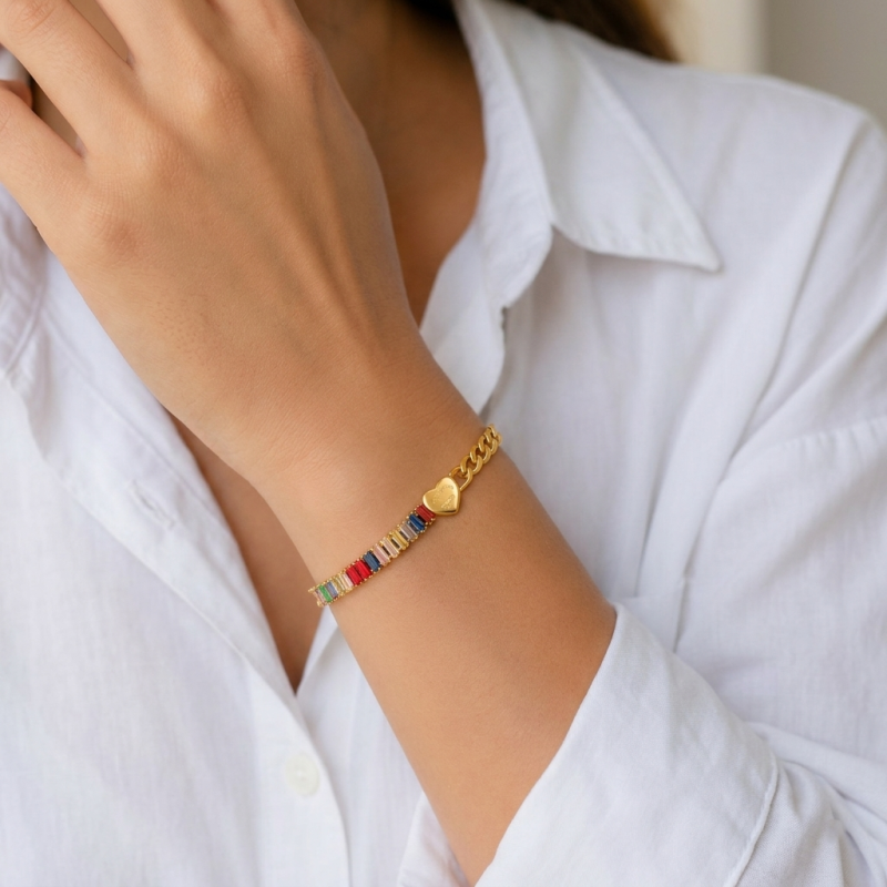 Vibrant Rainbow Gemstone Chain Bracelet