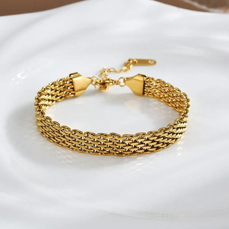 Bold Woven Texture, Timeless Gold Bracelet