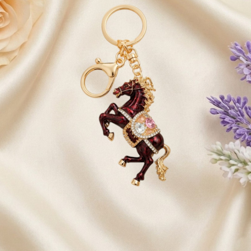 Elegant Enamel Horse Charm Keychain