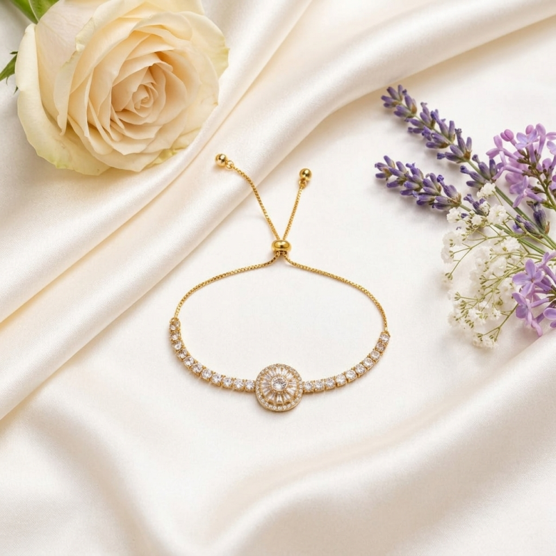 Sparkling Sunburst Gold Tennis Bracelet