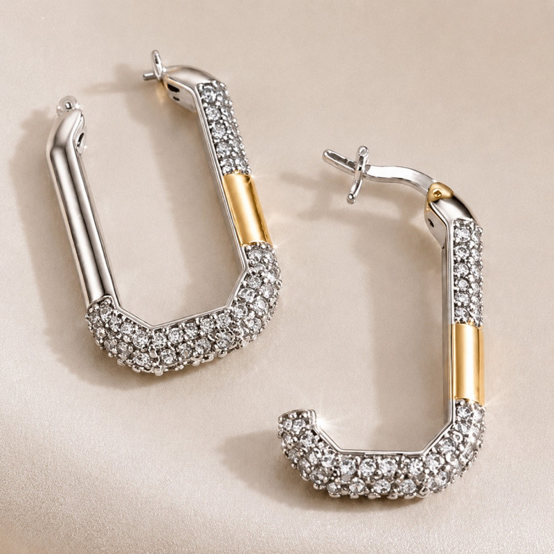 Elegant Two-Tone Geometric Hoop Earrings